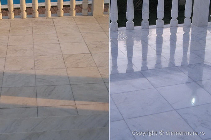 Slefuire terasa din marmura alba de Ruschita - imagine comparativa