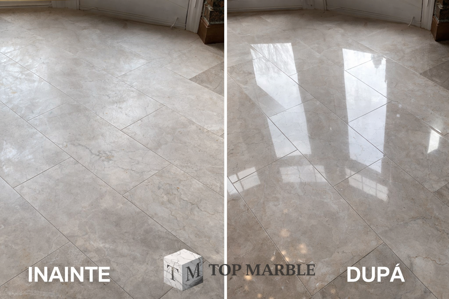 Înainte și după recondiționare marmură – diferențe de nivel