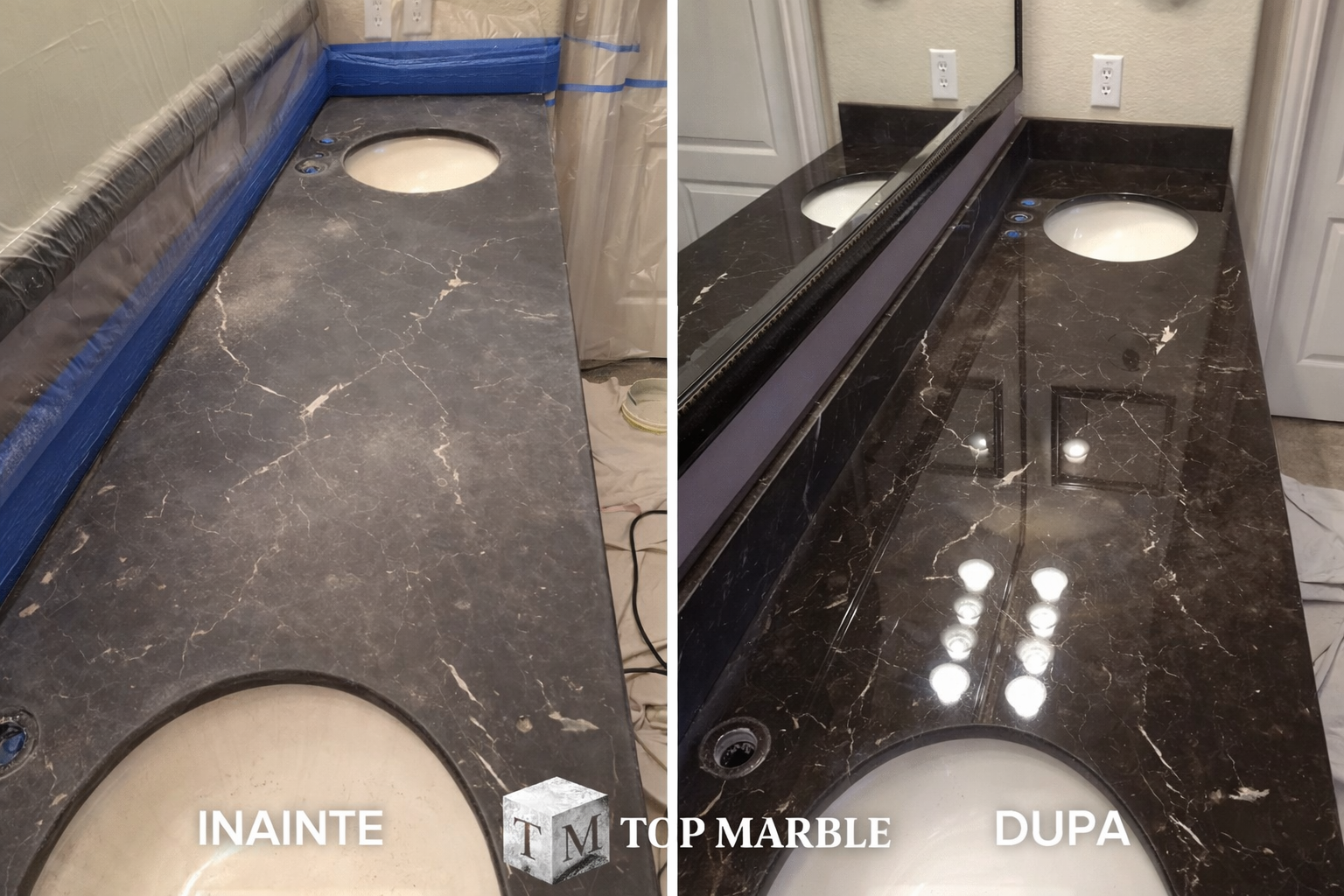 Înainte și după impermeabilizare marmură